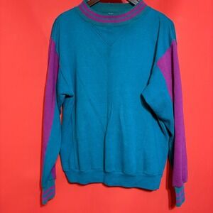 PRO SPIRIT Teal Purple Colorblock Sweatshirt Sweater Crew Neck Size S M